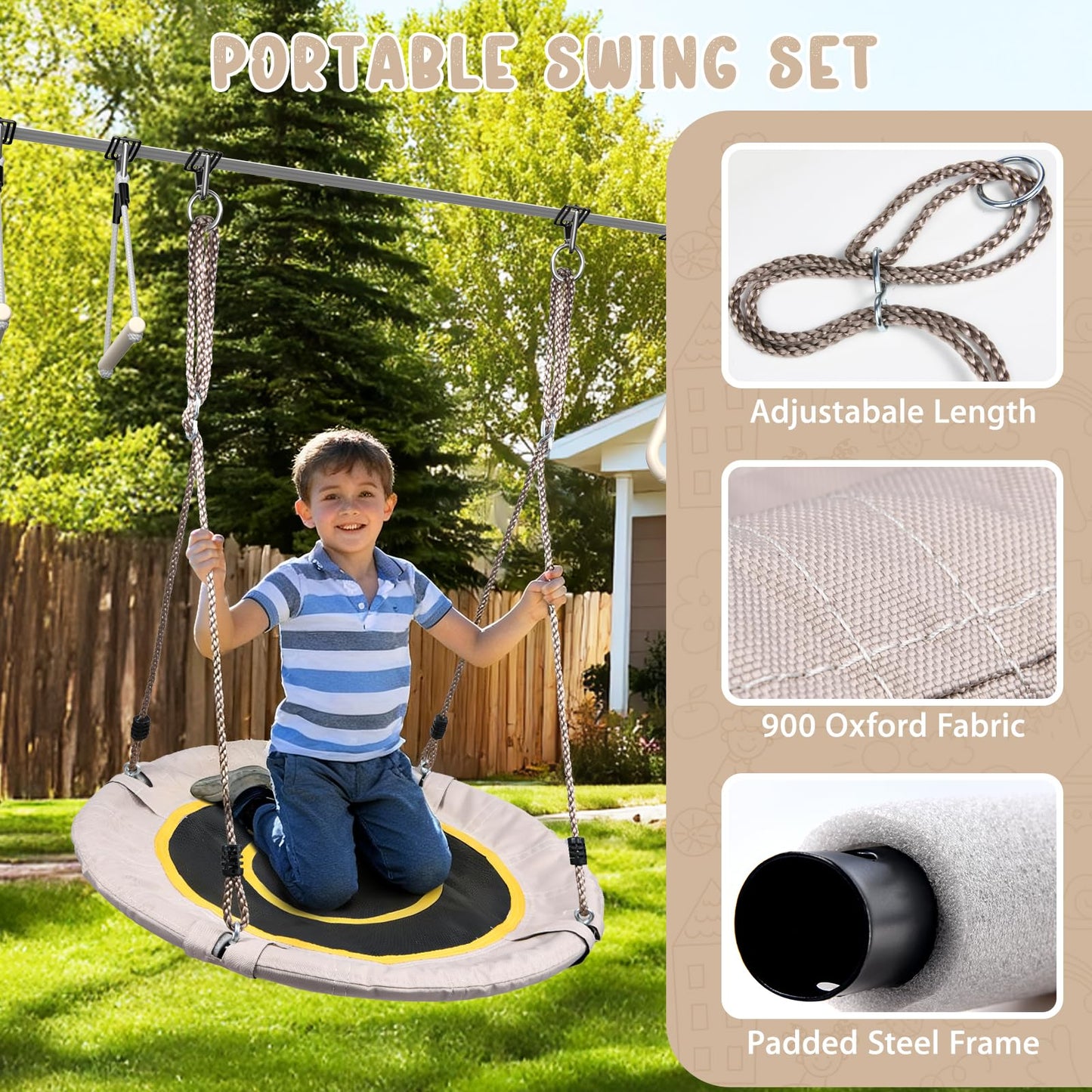 Hapfan 60 FT Ninja Warrior Obstacle Course Swing Set for Kids with Weather-Proof Accessories, Outdoor Playset with Monkey Bars for Backyard