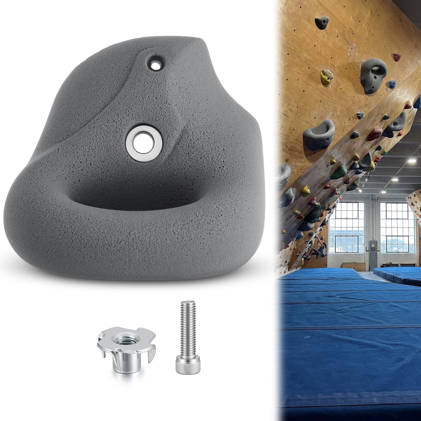 Lewtemi Large Rock Wall Climbing Holds Climbing Wall Grips with Screw-On Ring Jug and Mounting Hardware for Beginner Rock Climbers Indoor & Outdoor Training Grip(1 Pcs)