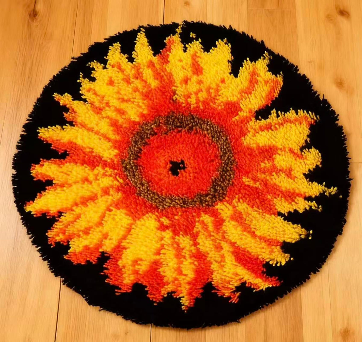 KitsMaster Golden Sunflower Latch Hook Kits for Beginner, Beginner-Friendly Round Floral Rug with Pre-Printed Canvas, 20''x20'' (Sunburst Flower)