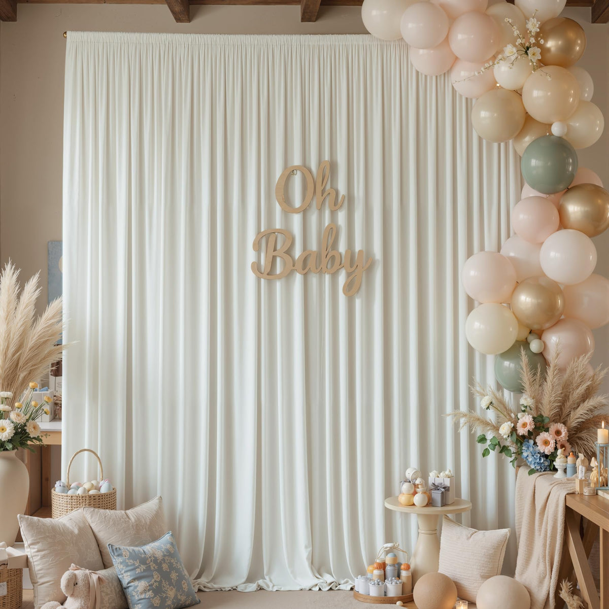 10x10ft Wrinkle Free Ivory Backdrop Curtains for Parties, 2 Panels 5x10ft Silky Polyester Photo Backdrop Drapes Back Drop Cloth Drapery for Wedding Birthday Photography Background