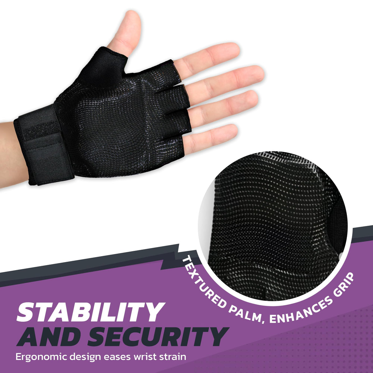 WAGs Ultra Wrist Assured Gloves - Workout Support for Women and Men With Patented Ergonomic Gel Pad and Wrap, Large, Black