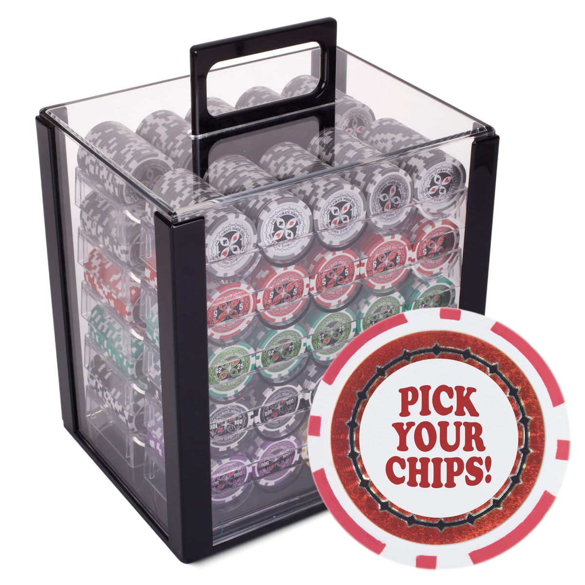 Pick Your Chips | The Ultimate Poker Chip Set in Case | 14-gram Heavy Clay Composite | Custom Build Your Casino Chips for Tournament or Cash Game, Texas Holdem or Blackjack (1,000-count Acrylic)