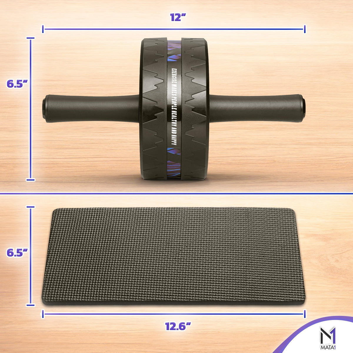Mata1 Ab Roller Wheel, Abs Workout Machine, Perfect for Core & Abdominal Strength Training, Exercise Wheels for Home Gym w/Knee Pad, Fitness Equipment for Sports