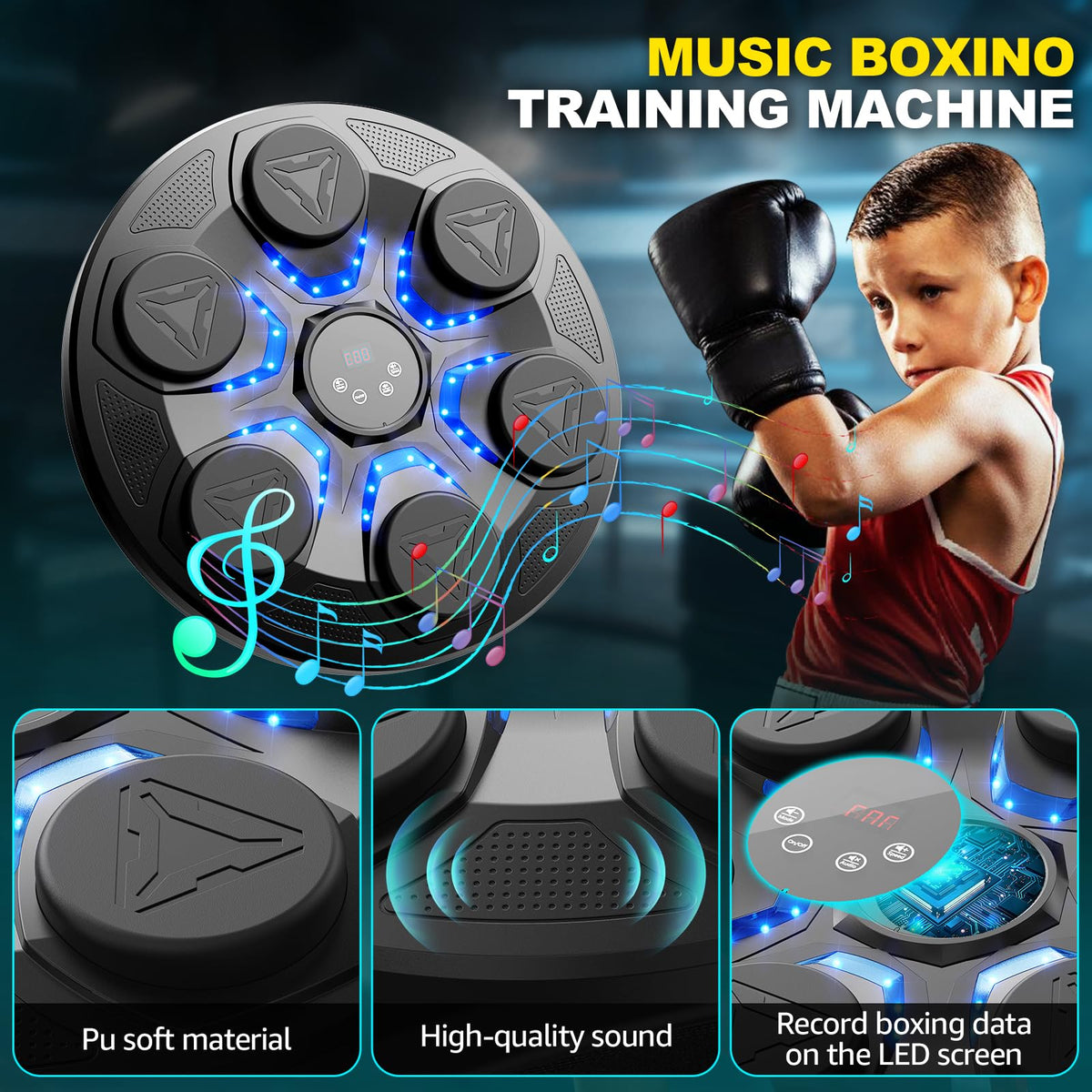 Upgrade Music Boxing Machine For Adults Kids, Interactive Music Punching Machine with Gloves 12 Modes 12 Speeds, Wall Mounted Electronic Boxing Punching Pad with Wireless Connection LED Display
