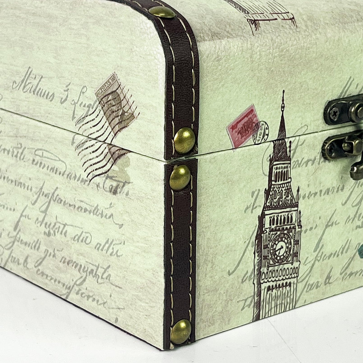 DreamsEden Small Wooden Treasure Box, Decorative Tin Storage Chest Jewelry Keepsake Boxes for Kids Girls Boys Gifts Home Decorations (Tower)