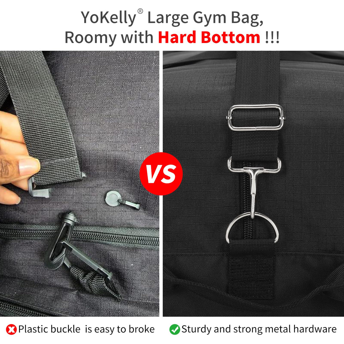 YoKelly 55L Large Duffle Bag for Men Travel - 25 inch Weekender Duffel Bag with Hard Bottom - Black