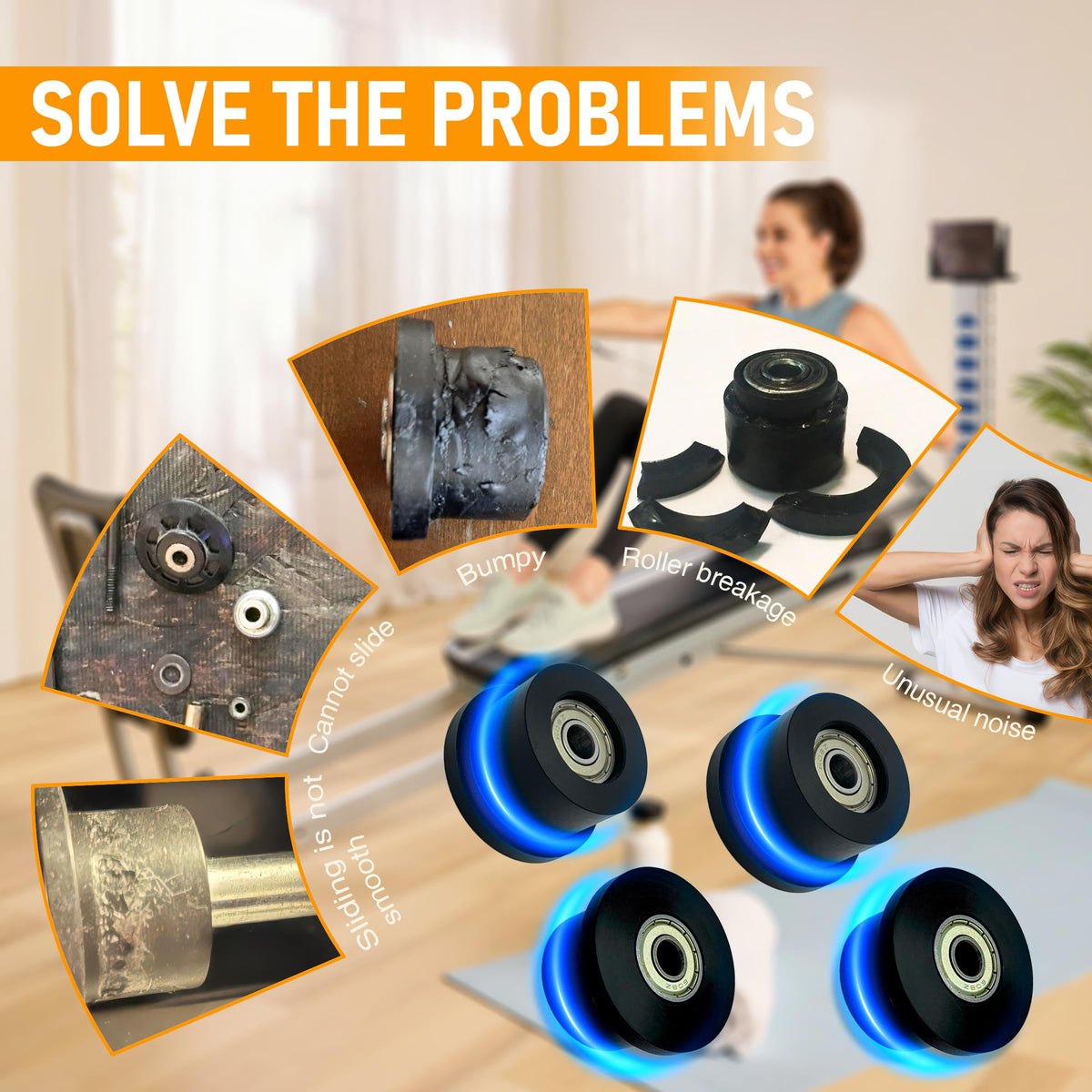 Upgraded Machined Wheels/Rollers Compatible with Total Gym,Replacement Parts for 1000,1100,1400,1500,1600,1700,1800,1900,Achiever,Force,Gold,Max,Platinum,Plus,Pro,Supra,Supreme,Ultima,Ultra,XLI,4Pcs