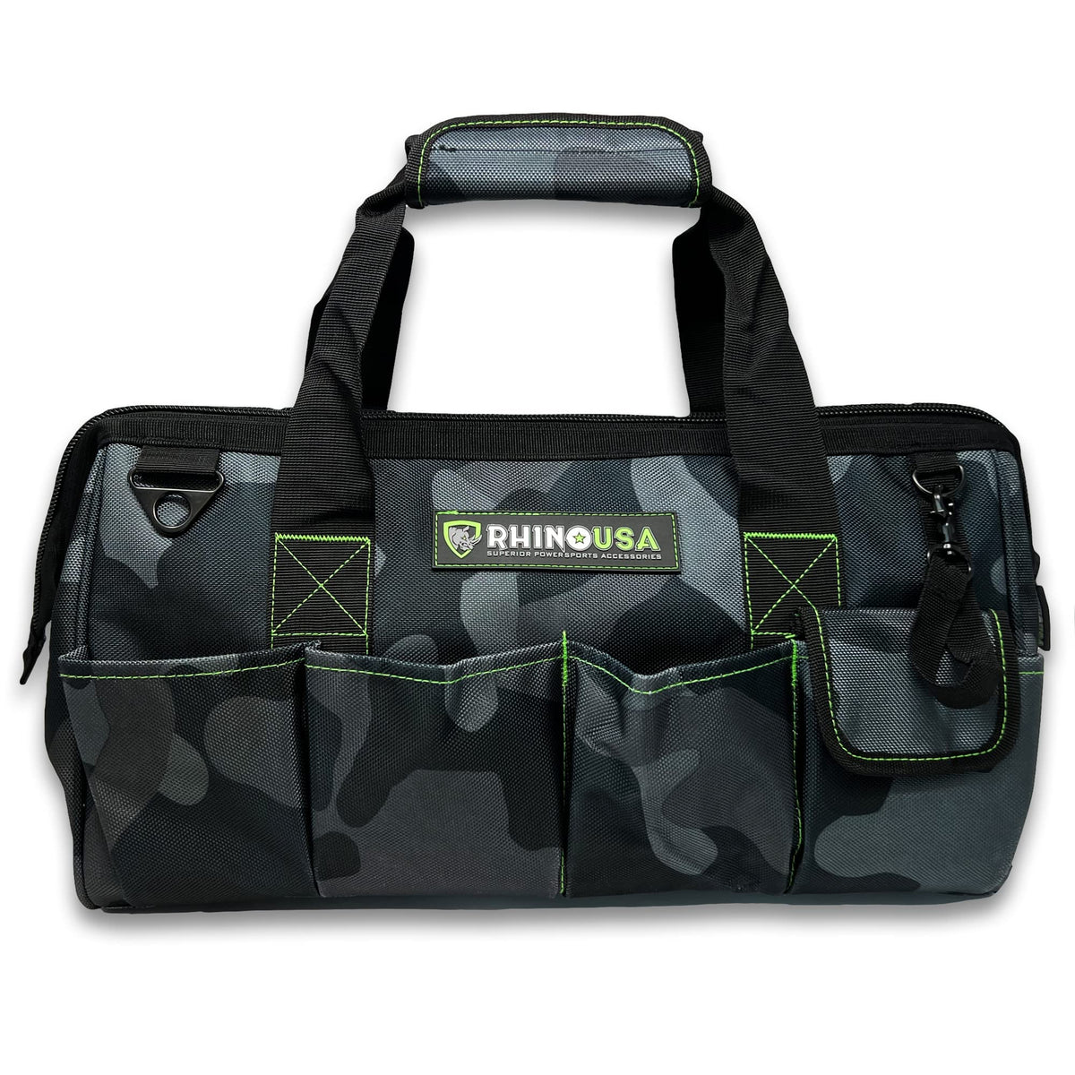 Rhino USA Tool Bag (18-Inch) Heavy Duty Wide Mouth Tool Tote with Zipper for Men - Large Tools Bags with Extra Side Storage Pockets, Reinforced Shoulder Strap & Upgraded Metal Clips (Camo)