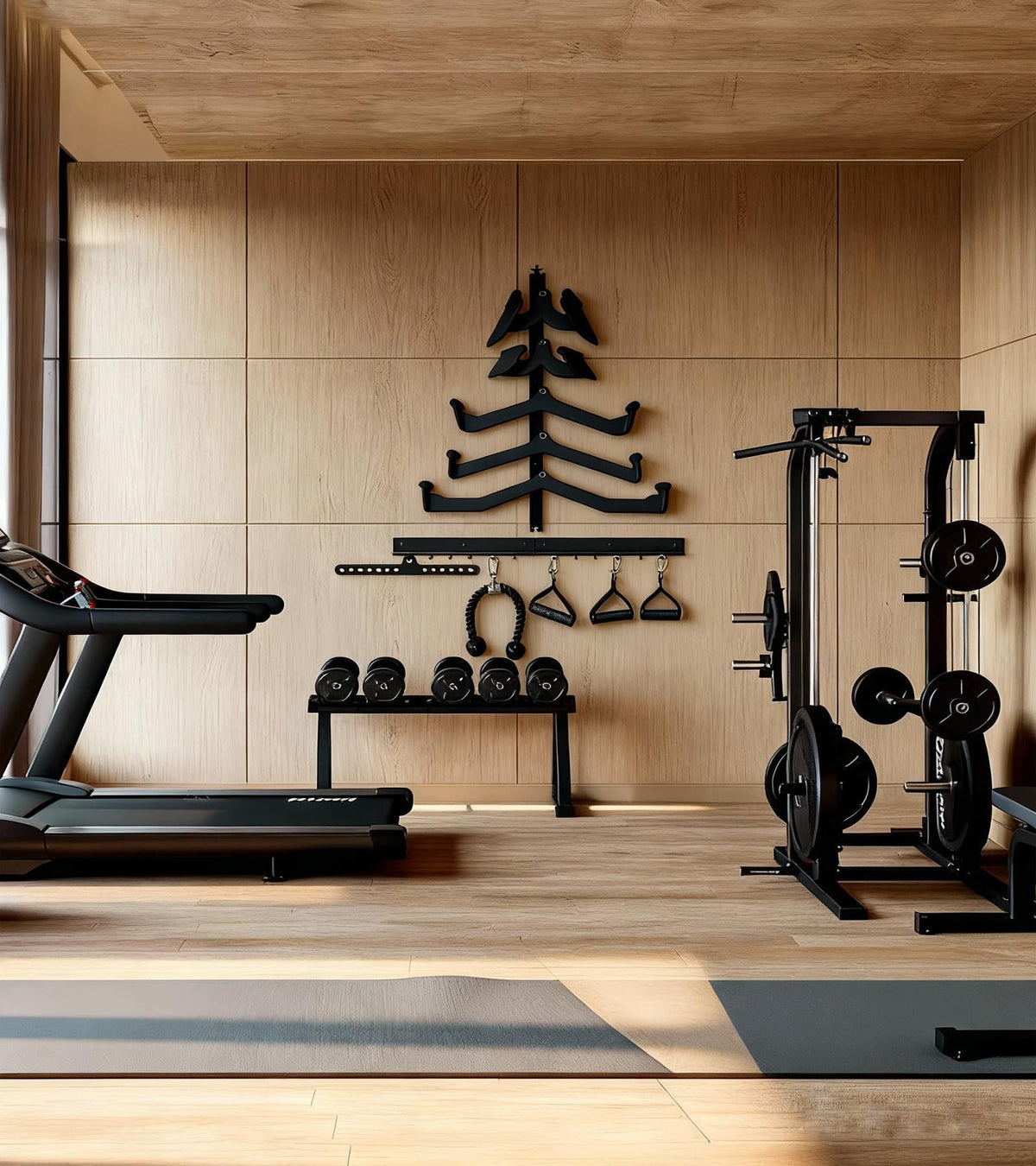 LJYMYSAK LAT Pull Down Bar Storage Rack Gym Storage Wall Organizer for Lat Pulldown Attachments, Cable Attachments Rack for Gym Accessories, Workout Equipment Storage