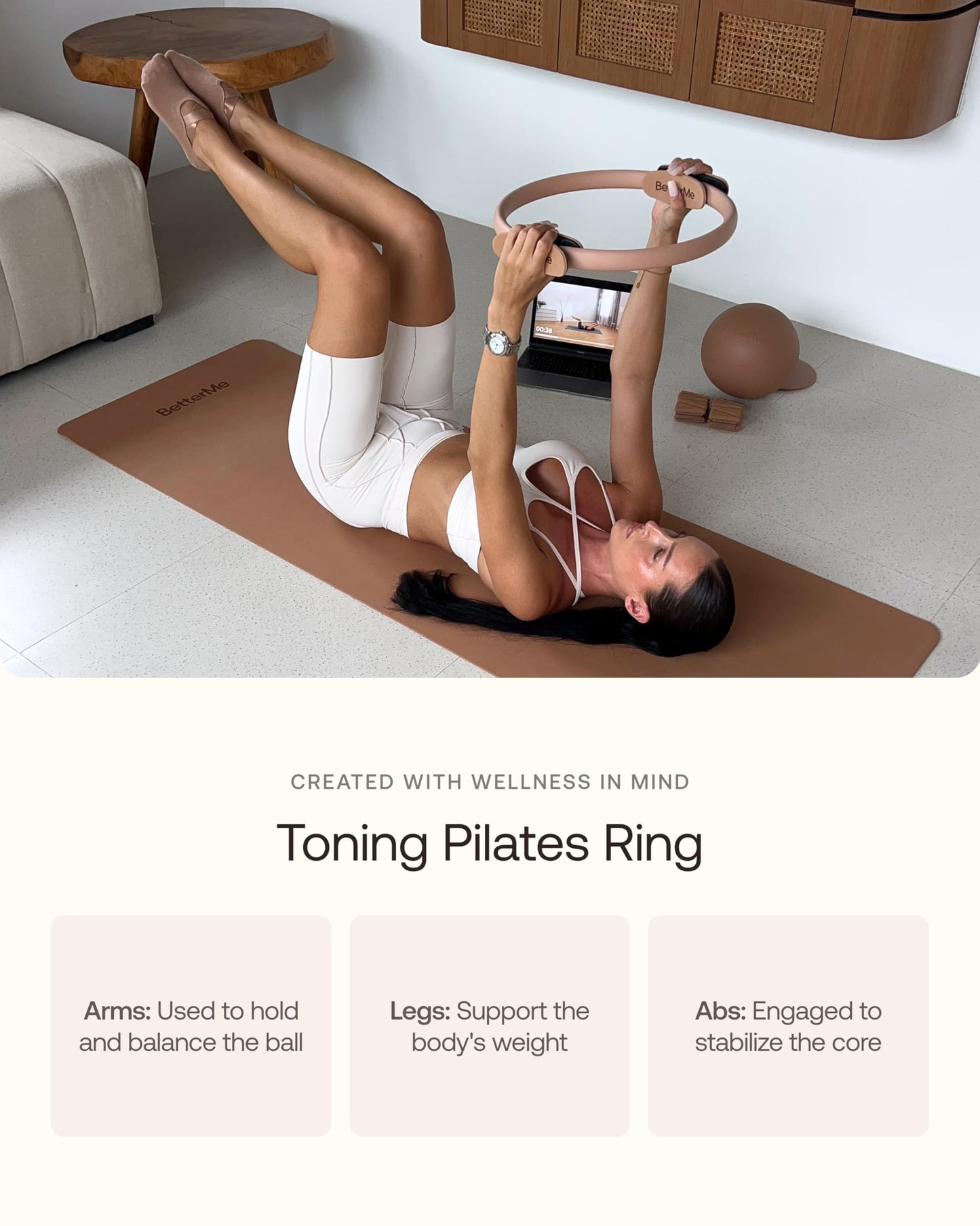 BetterMe Toning Pilates Ring – Magic Circle Pilates Ring for Strength & Flexibility – 15 Inch Fitness Ring for Home Pilates & Yoga Workouts (Raspberry Pink)
