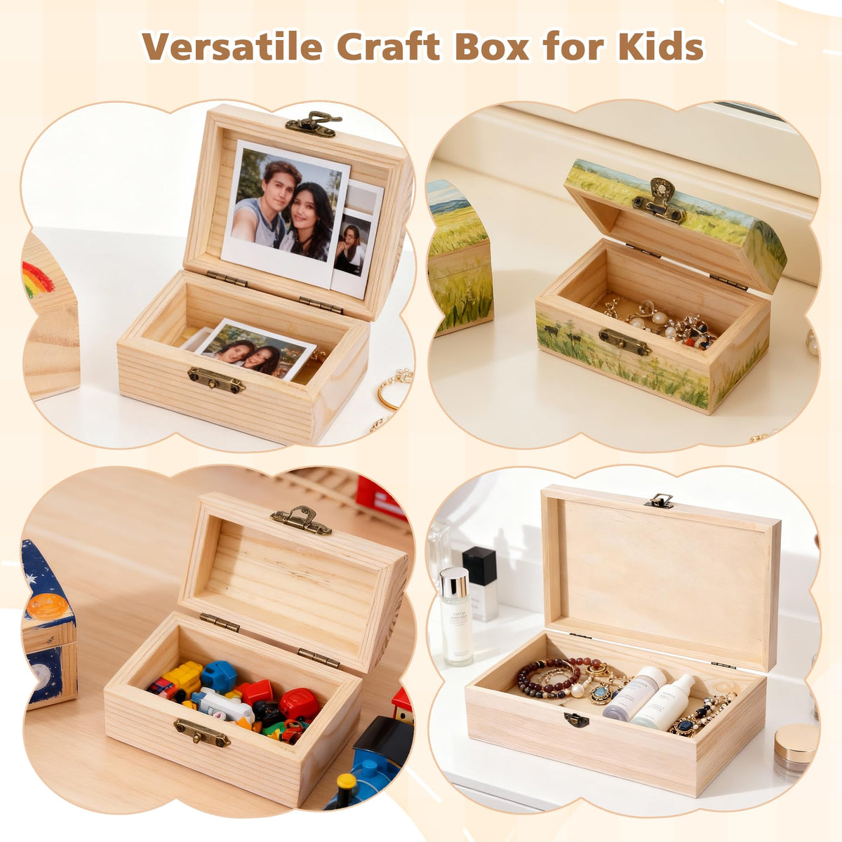 10Pcs Small Wooden Boxes for Crafts, Unfinished Wood Box with Lids, Mini Treasure Chest Small Craft Box, Jewelry DIY Mini Craft Boxes to Paint for Kids Adults Classroom Party Handmade (3.5 x 2 x 2in)