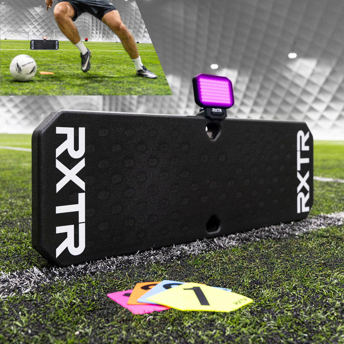 RXTR PRO Coach Soccer Training System - Smart Reaction Light & Soccer Rebound Board with Real-Time Scoring, 17 Pre-Programmed Drills, App-Free Training for All Skill Levels