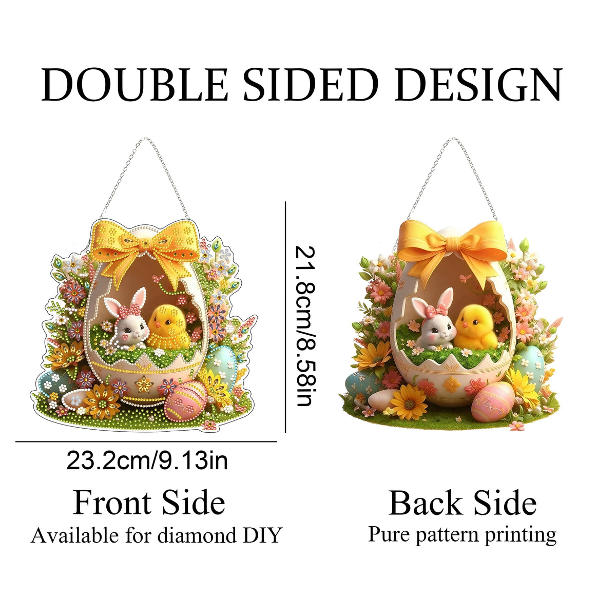 DIY Diamond Art Painting Wreath Kits，Special Shaped Rhinestone Hanging Ornament Diamond Art Window Pendants for Gift Home Garden Wall Hanging Kits,Double Sided (Easter Egg)