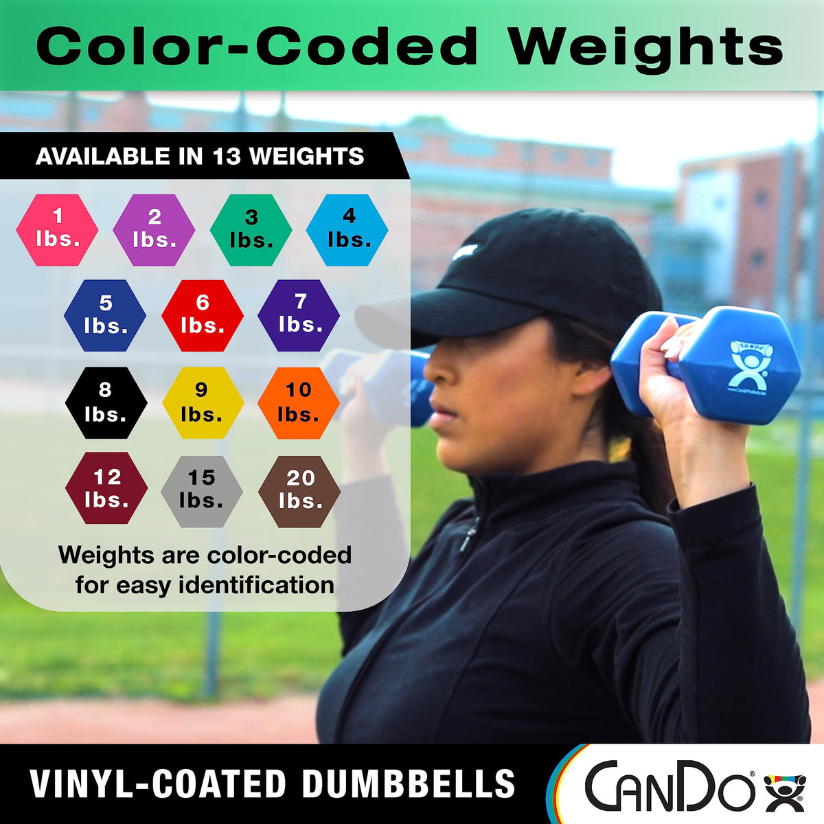 CanDo Vinyl Coated Dumbbell Red 6 lb Single 1pc Handheld Weight for Muscle Training and Workouts, Color Coded Anti-Roll Home Gym Equipment, Beginner and Pro…
