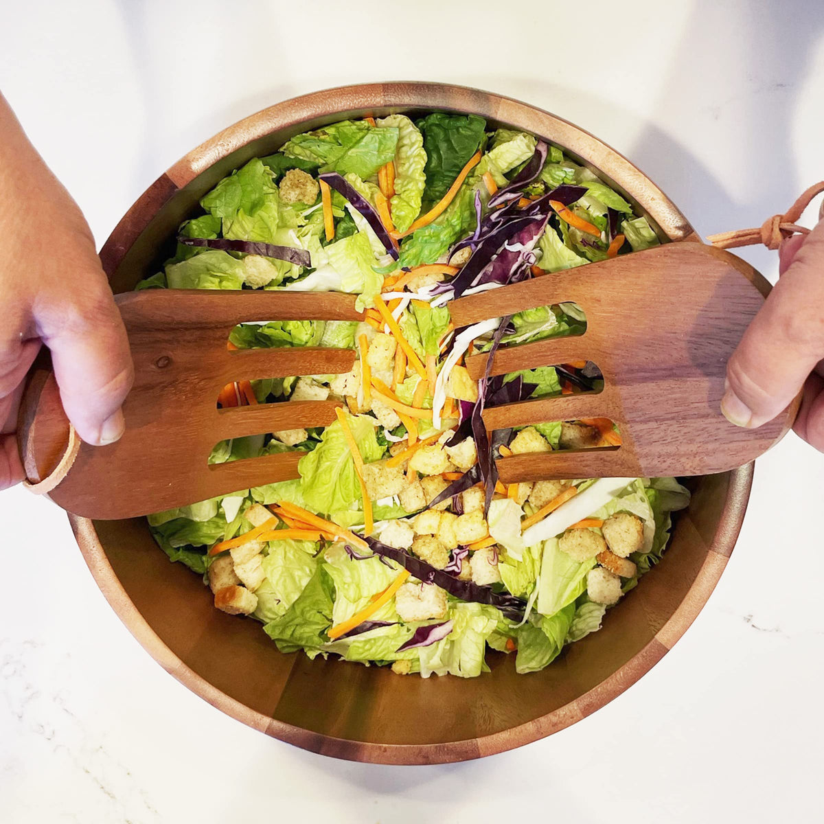 Woodard & Charles Acaica Wood 12" x 5" Serving Bowl Set with Serving Hands, 3 Piece Set ★★PACK OF 4★★