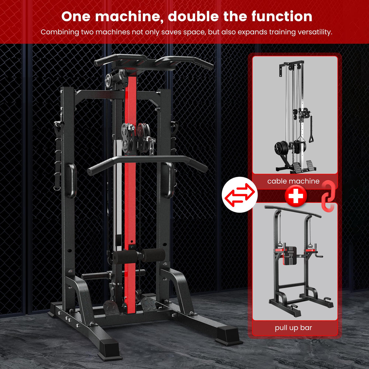 Pull Up Bar Power Tower Dip Station,Cable Machine-Integrated 450LBS Multi-Function Adjustable Height Fitness Strength Training Equipment for Home Gym Strength Training Equipment