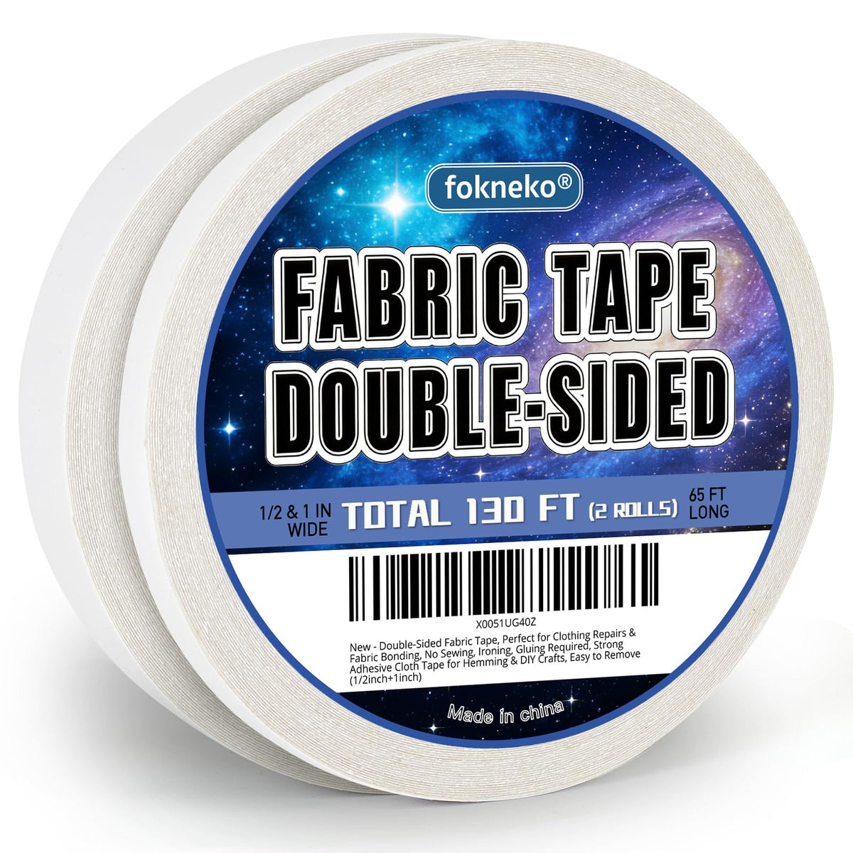 Double-Sided Fabric Tape, Perfect for Clothing Repairs & Fabric Bonding, No Sewing, Ironing, Gluing Required, Strong Adhesive Cloth Tape for Hemming & DIY Crafts, Easy to Remove (1/2inch+1inch)