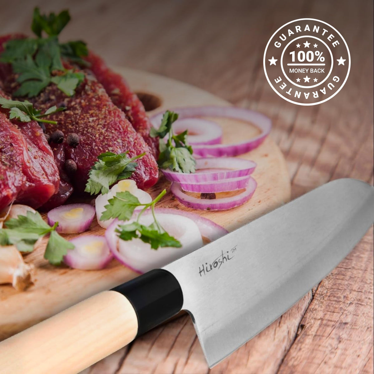 HIROSHI Sushi & Sashimi Knife Set 4-Piece High Carbon Stainless Steel Japanese Chef Knives with Beech Wood Handle Professional Kitchen Knife Set for Precision Cutting