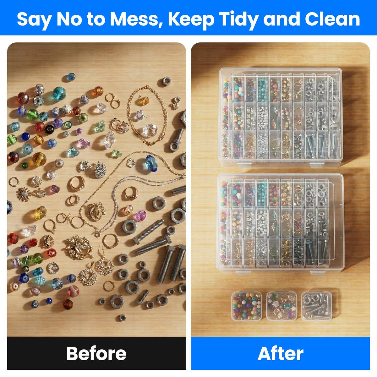 62PCS Small Bead Organizer, Bead Storage Containers, Transparent Box for Bead Organizers and Storage, Ideal for Jewelry, Beads, Screws, Seeds and Small Parts, Easy to Use and Quick to Find