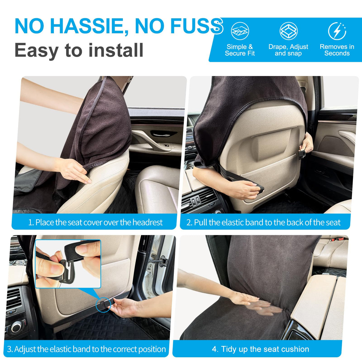 Waterproof Sweating Towel Car Seat Cover for Post Gym Workout, Running, Swimming, Beach and Hiking, Universal Fit Anti-Slip Bucket Seat Protector for Cars, SUVs and Trucks, Machine Washable (Black-1P)