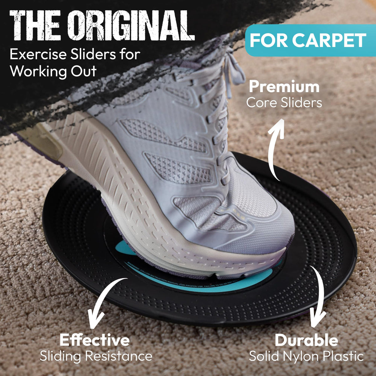 Gliding Discs for Working Out - Black - Sliding Discs for Carpet Floors, 1 Pair, Authentic Original Discs for Full Body Resistance Workout, Includes 4 Streaming Video Workouts - Home Exercise