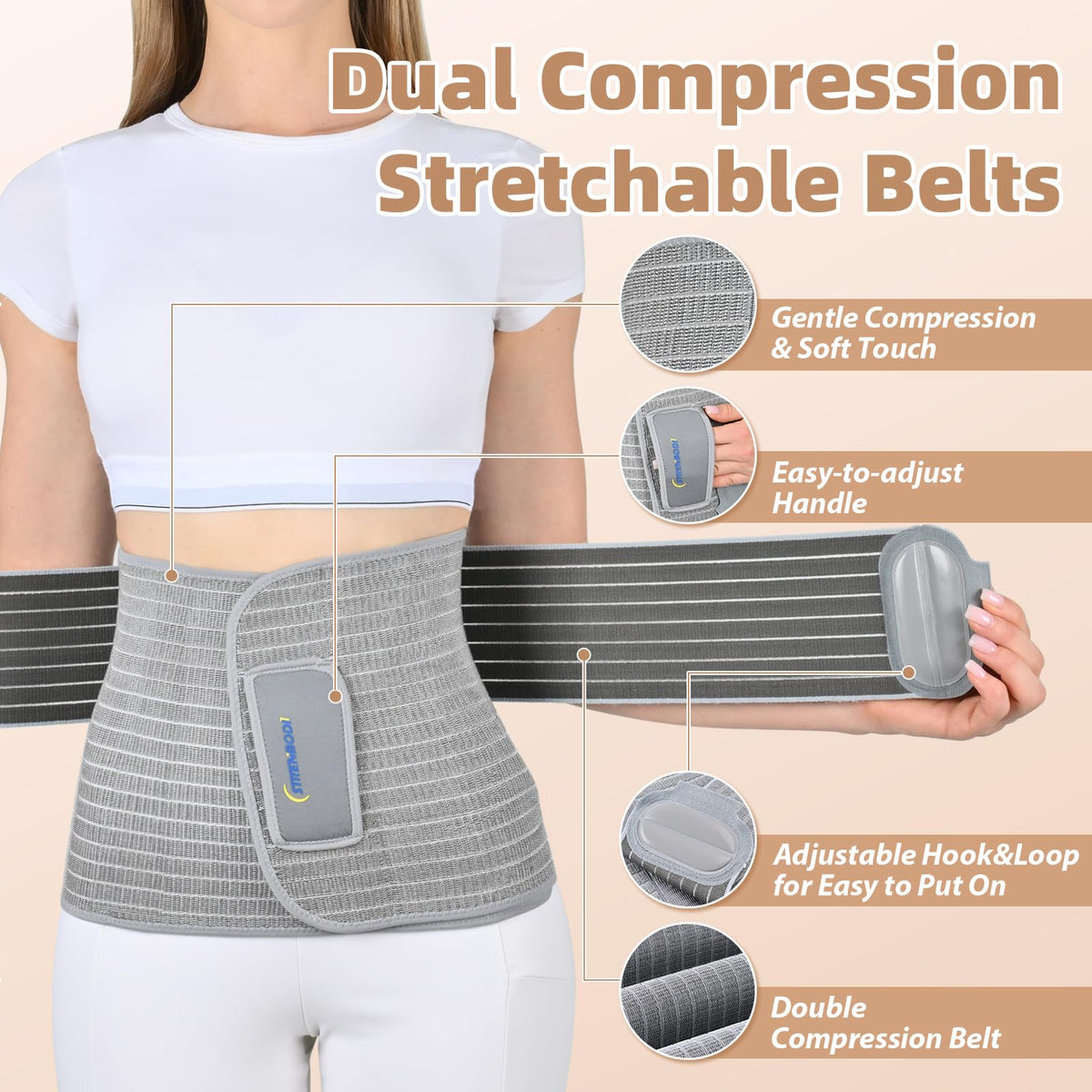 Abdominal Binder Post Surgery Postpartum Belly Band, C-section Belly Binder, Girdle for Postnatal, Adjustable Belly Wrap, Stomach Compression Hernia Belt For Men or Women After Pregnancy, Hysterectomy