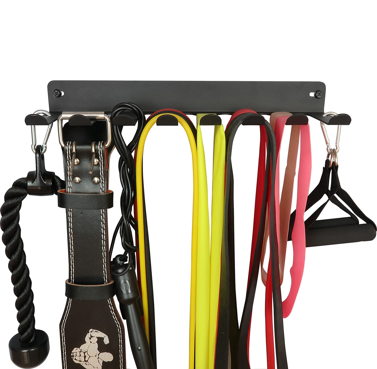 Heavy Duty Wall Mount Gym Rack 16" 8-Prong Multi-Purpose Storage for Barbells, Resistance Bands, Jump Ropes, Lifting Belts, Chains, Foam Rollers & Straps Home Gym Organizer