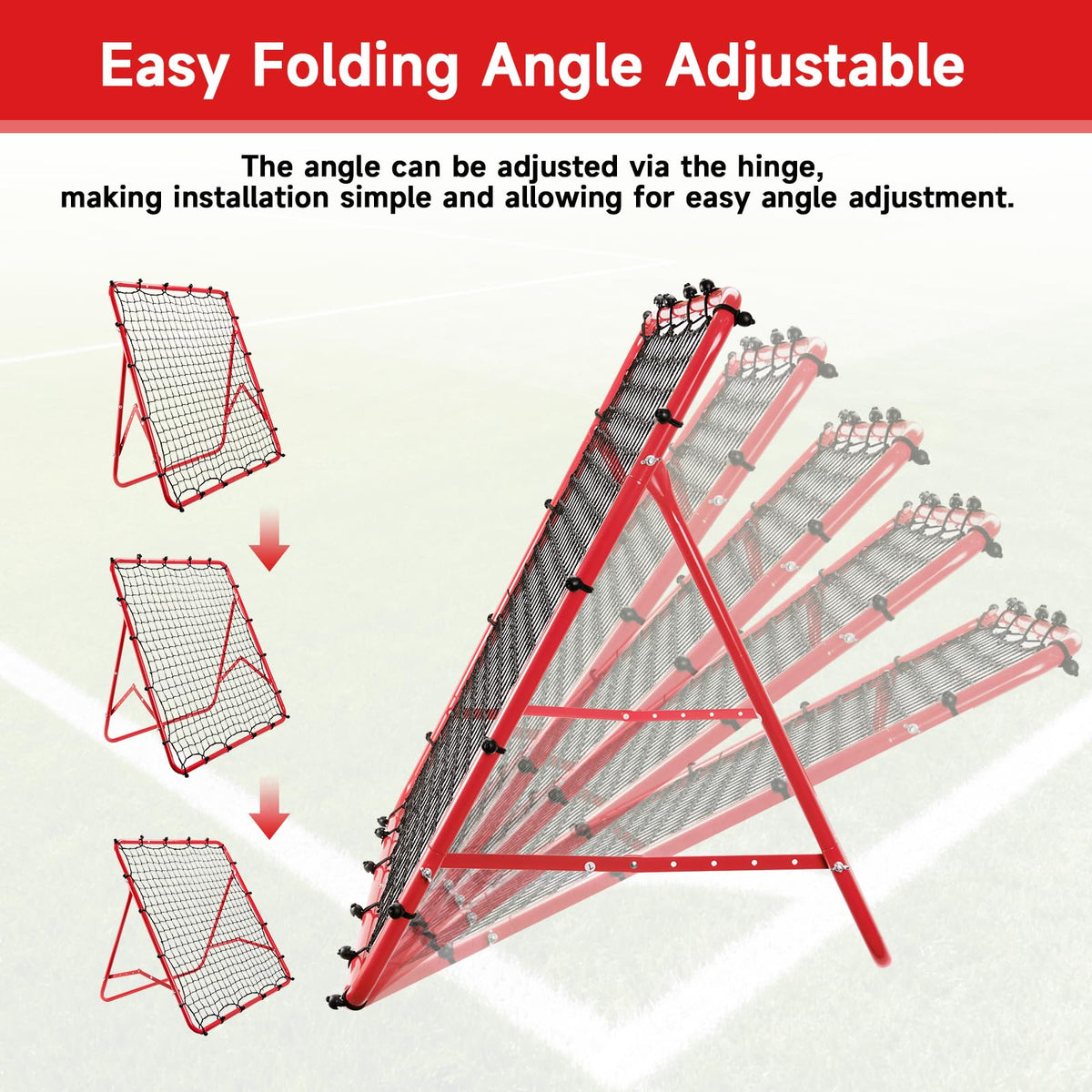 Soccer Rebounder Net, Adjustable Angle Football Training Equipment with Steel Frame, Portable Folding Rebound Net for Passing and Control Practice, Easy Setup Outdoor Sports Gear for Youth and Adults