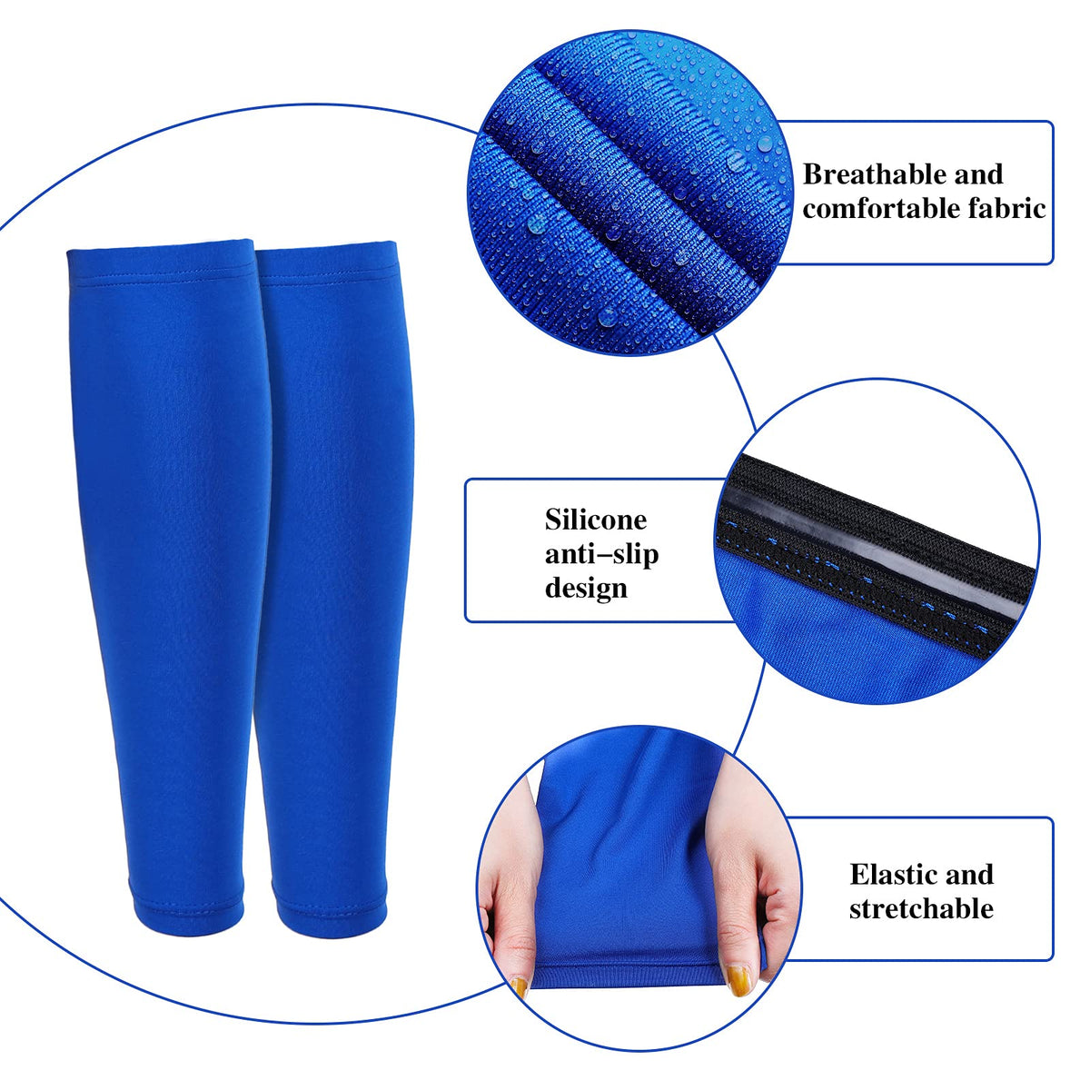 3 Pairs Calf Compression Sleeves for Men And Women Football Leg Sleeve Footless Compression Sock for Running Athlete Cycling (Black, White, Blue, Large)