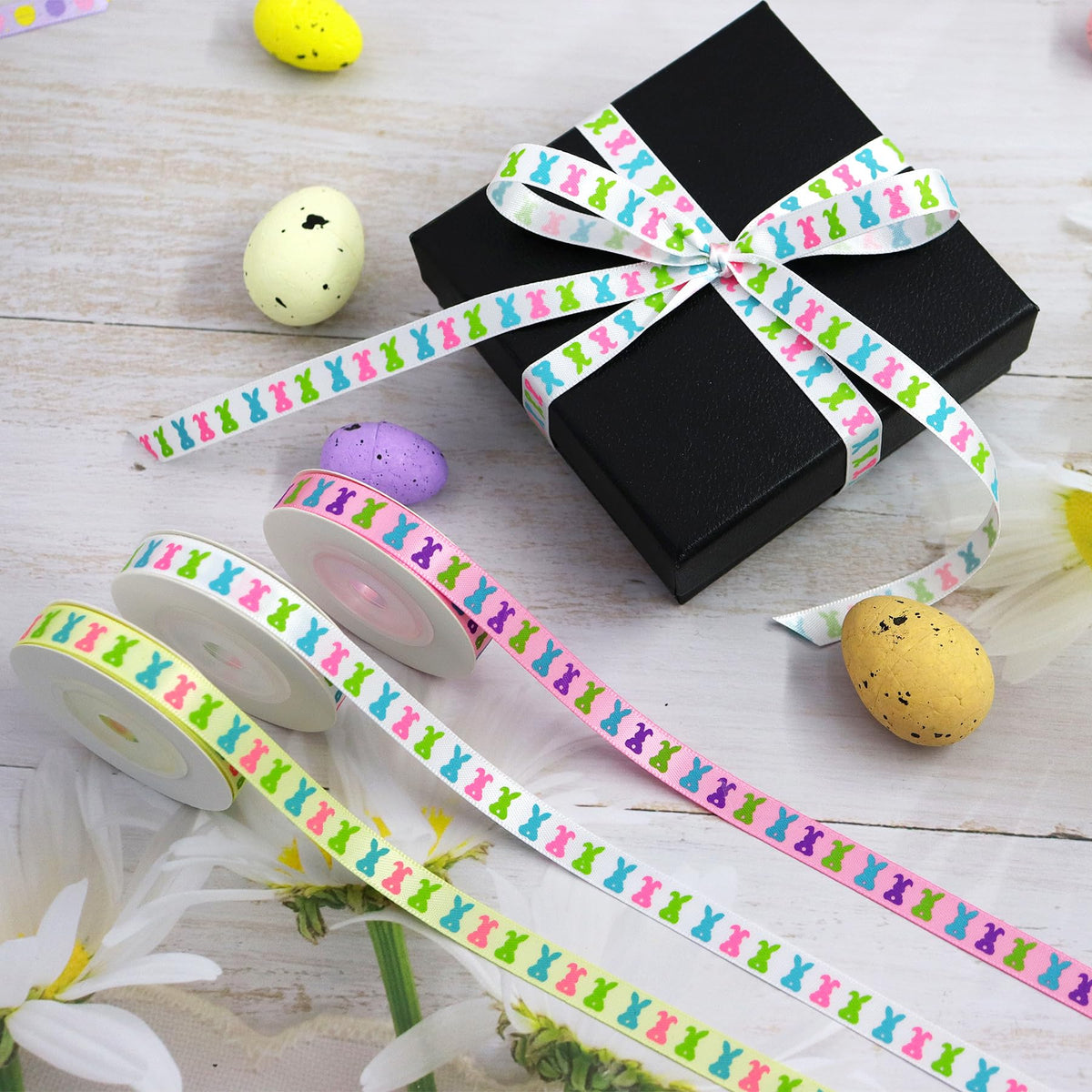YERELO Easter Ribbon, 54 Yards 3/8'' Size 6 Yard x 9 Roll Ribbons Gift Wrapping Ribbon Hair Bow Wreath Making for Easter DIY Craft Party Decoration