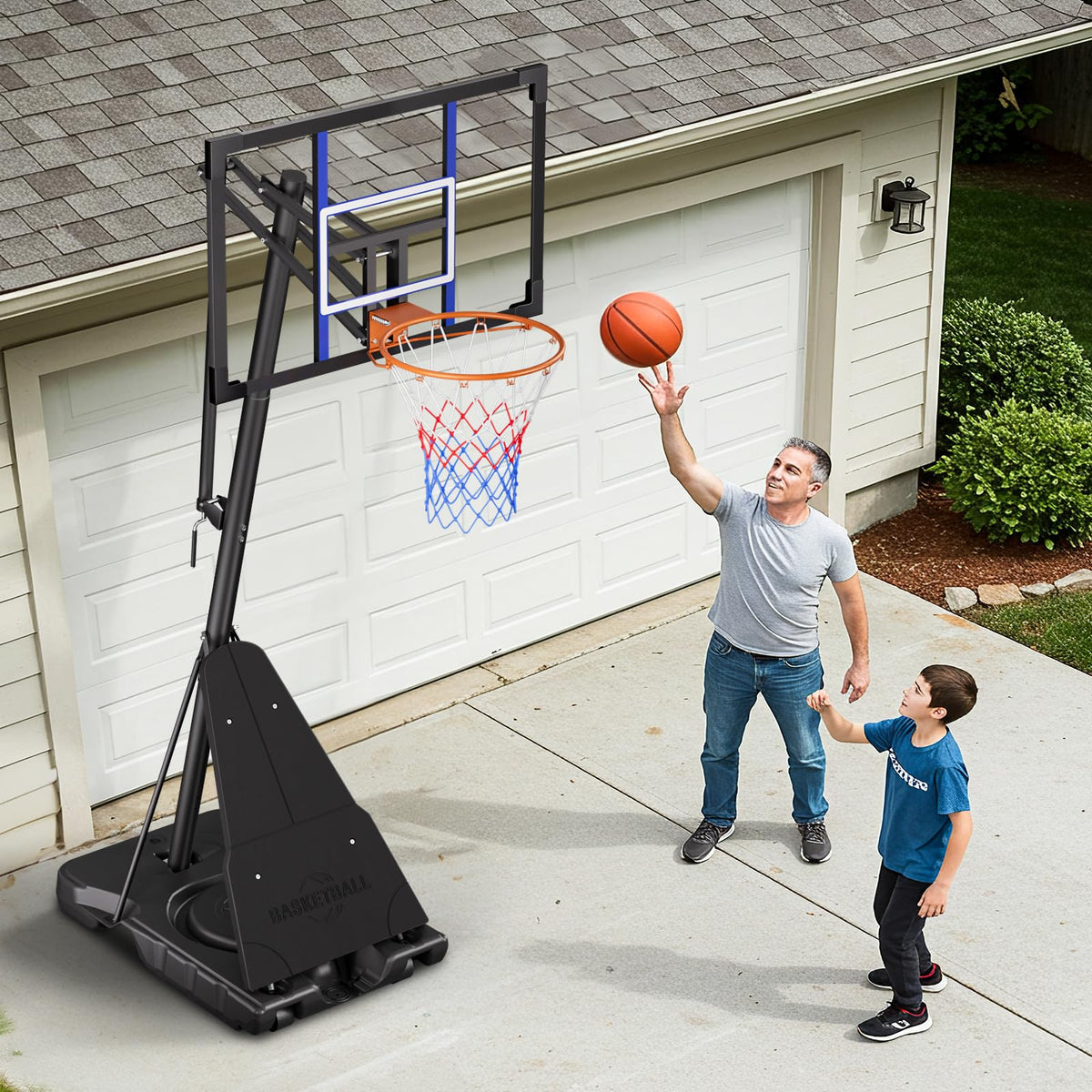 Asbest Adjustable Basketball Hoop Outdoor 10FT with 44/48 Inch Backboard, Portable Basketball Hoops & Goals Outdoor with Stepless Crank, for Youth Adults Kids