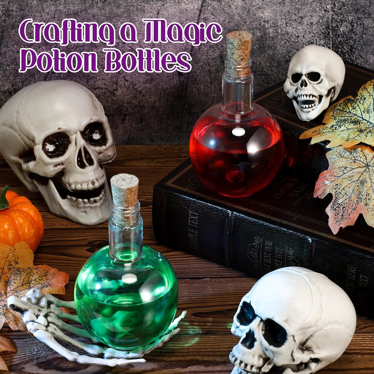 Baderke Plastic Potion Bottles with Cork 8 oz Sand Art Ball Shape Bottles with Funnels Spherical Decorative Candy Jar for Cocktail Witch Costume Props Party DIY Crafts(10 Sets)
