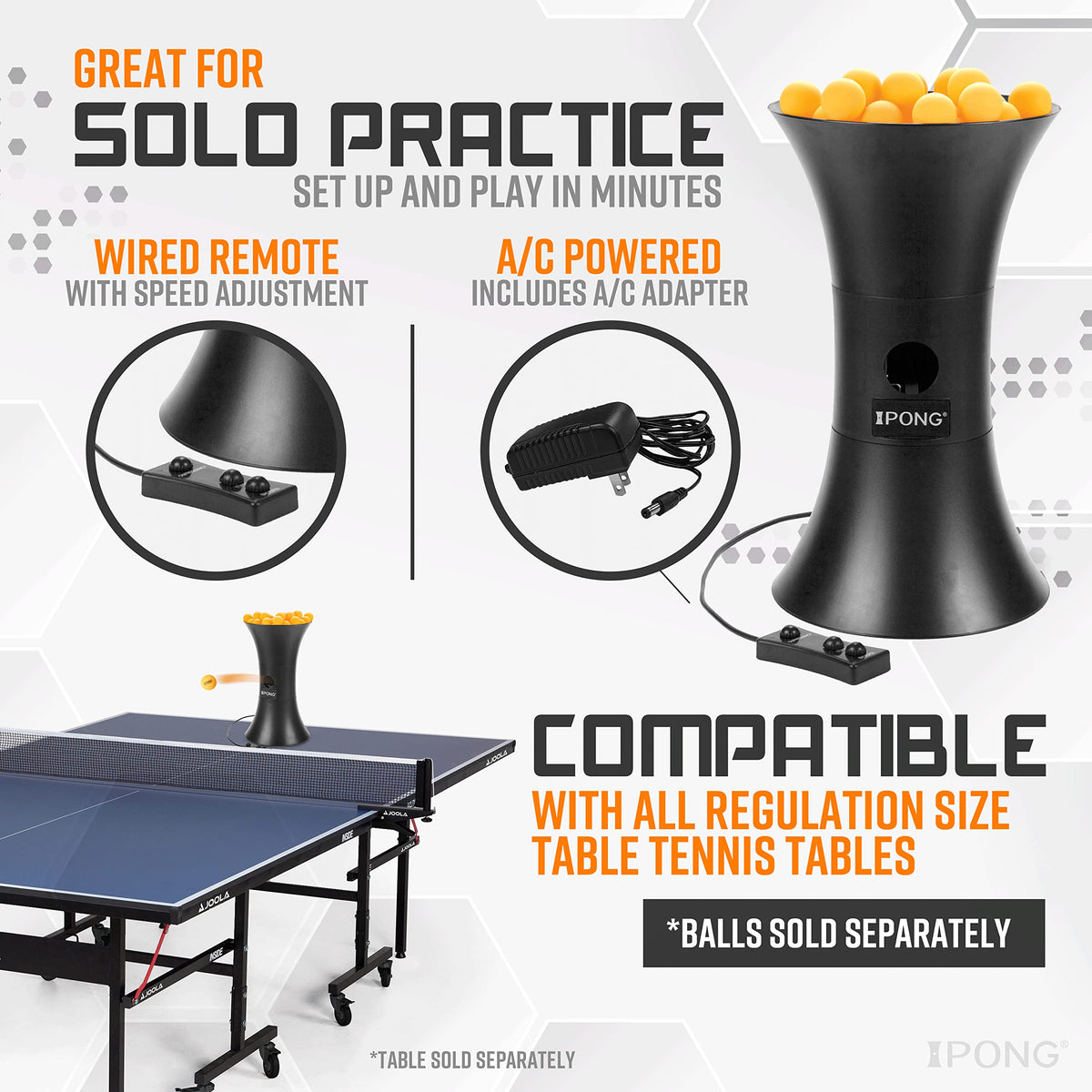 iPong Original Table Tennis Trainer Robot,Black, Orange