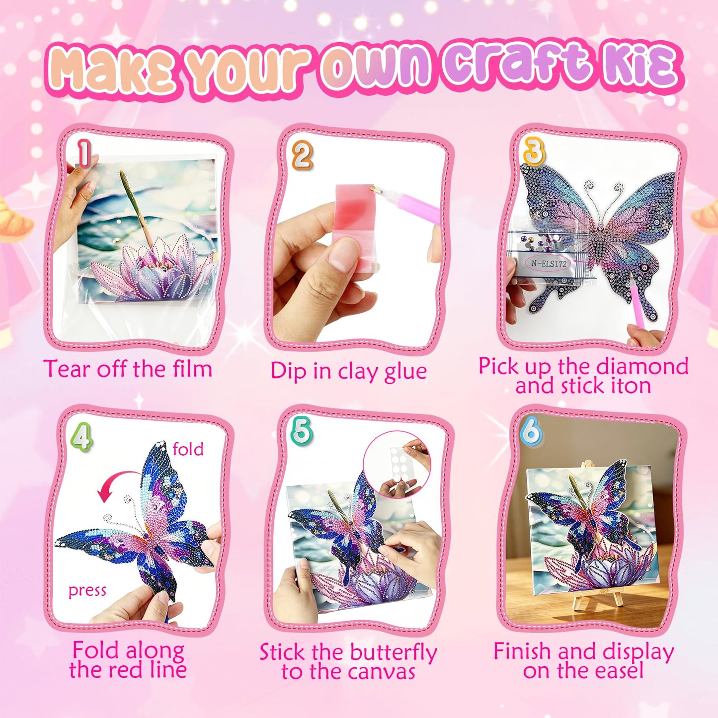 SJTYDX Framed Diamond Art Kits, Diamond Painting Butterfly with Movable Wings, DIY Rhinestone Gem Painting Crafts Canvas Art with Easel Diamond Paint Kits for Decor Gift, 7.8x7.8 Inch