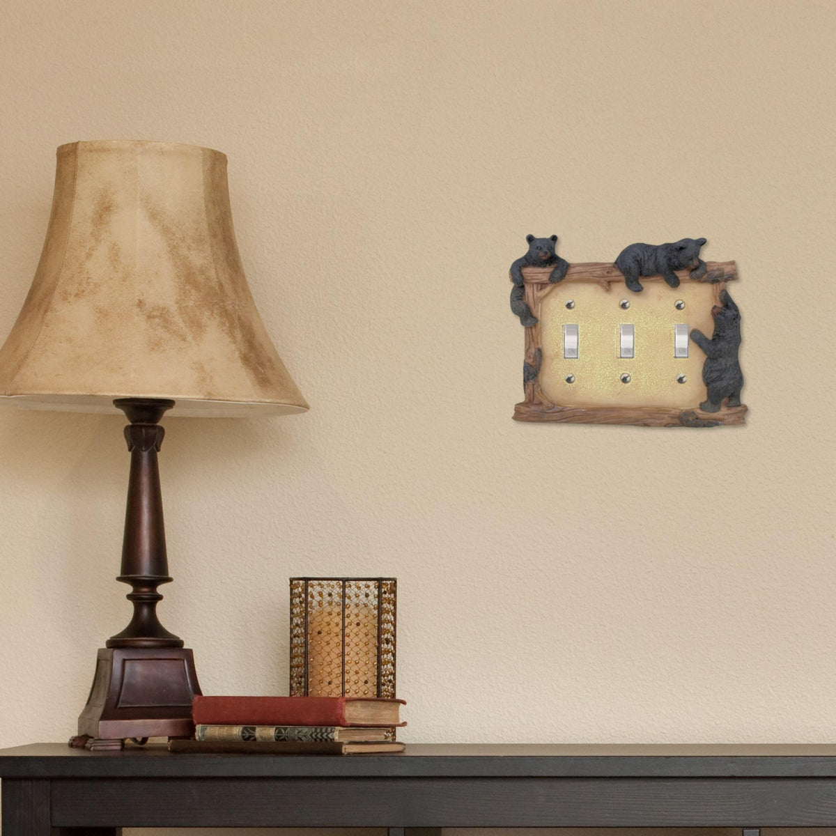BestGiftEver Black Bear on Logs Triple Toggle Switch Cover Wall Plate for Cabin Lodge Style Home Decor | Ideal for Nature and Wildlife Lover