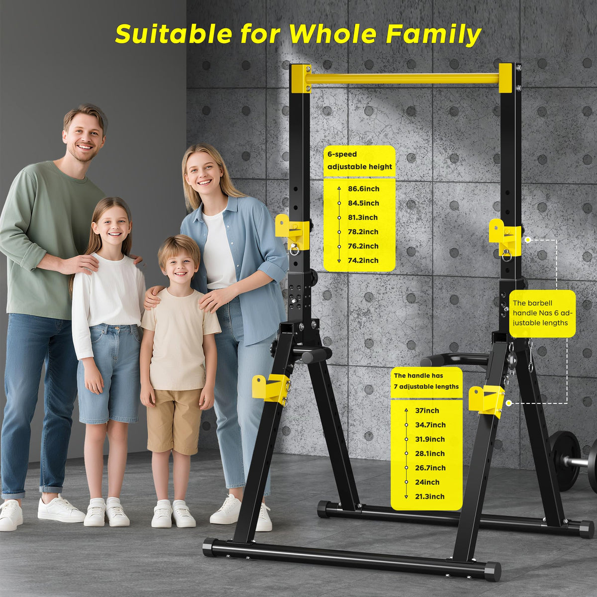 DlandHome Foldable Power Tower Pull Up Bar Dip Station, Adjustable Height Multifunction Workout Pull Up Tower Station for Home Gym, Strength Training Equipment, Triangular Legs, Up to 330lbs, Yellow