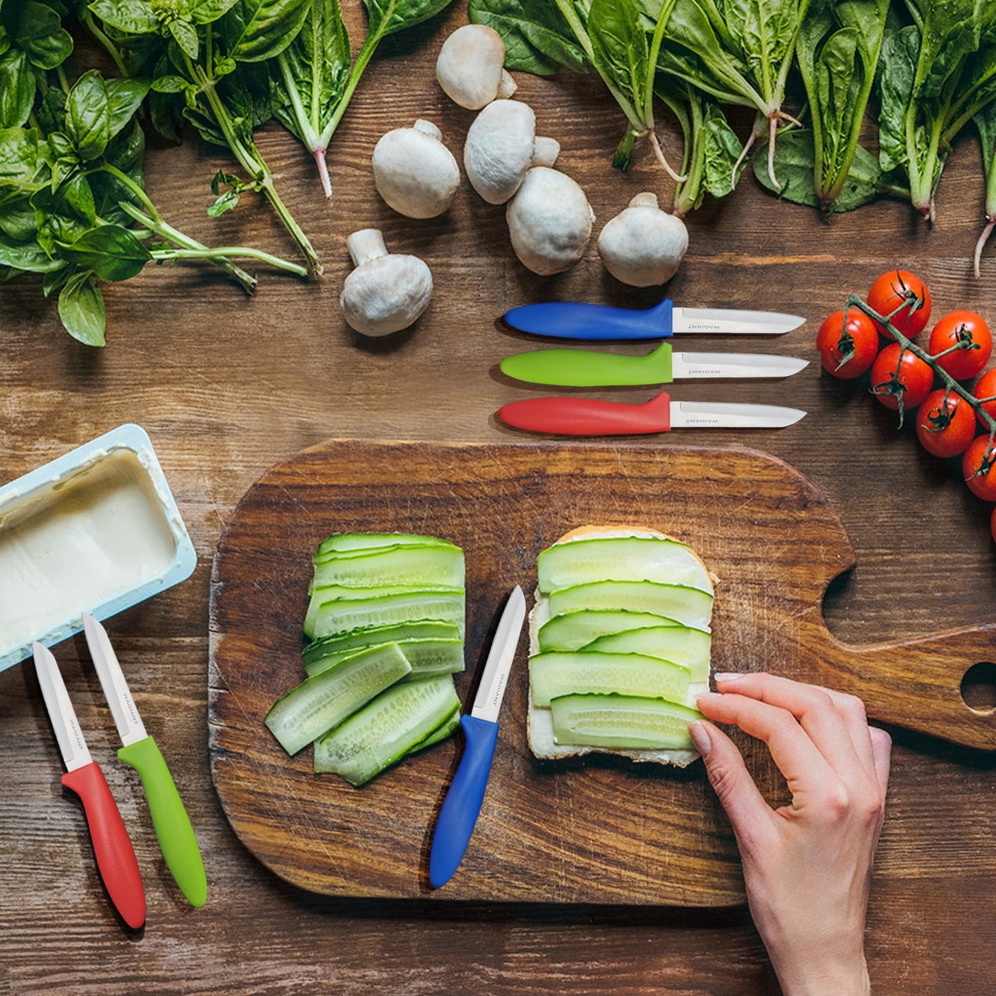 Paring Knife set of 6 PCS, 3.5 Inch Stainless Steel Fruit and Vegetable Knives,Comfortable Handle With Multi-Color Red/Green/Blue