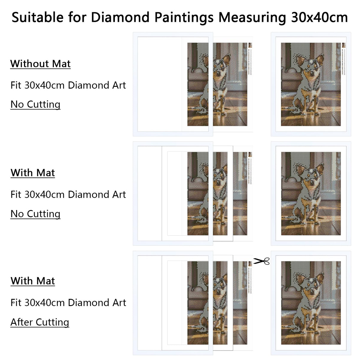 12x16 Picture Frames Set of 4, 30x40cm Picture Frame for Diamond Art, Includes Mat to Fit 10x14 (25x35cm) Pictures, 16x12 Solid Wood Frame for Diamond Painting/Poster/Photo/Image/Certificate - White