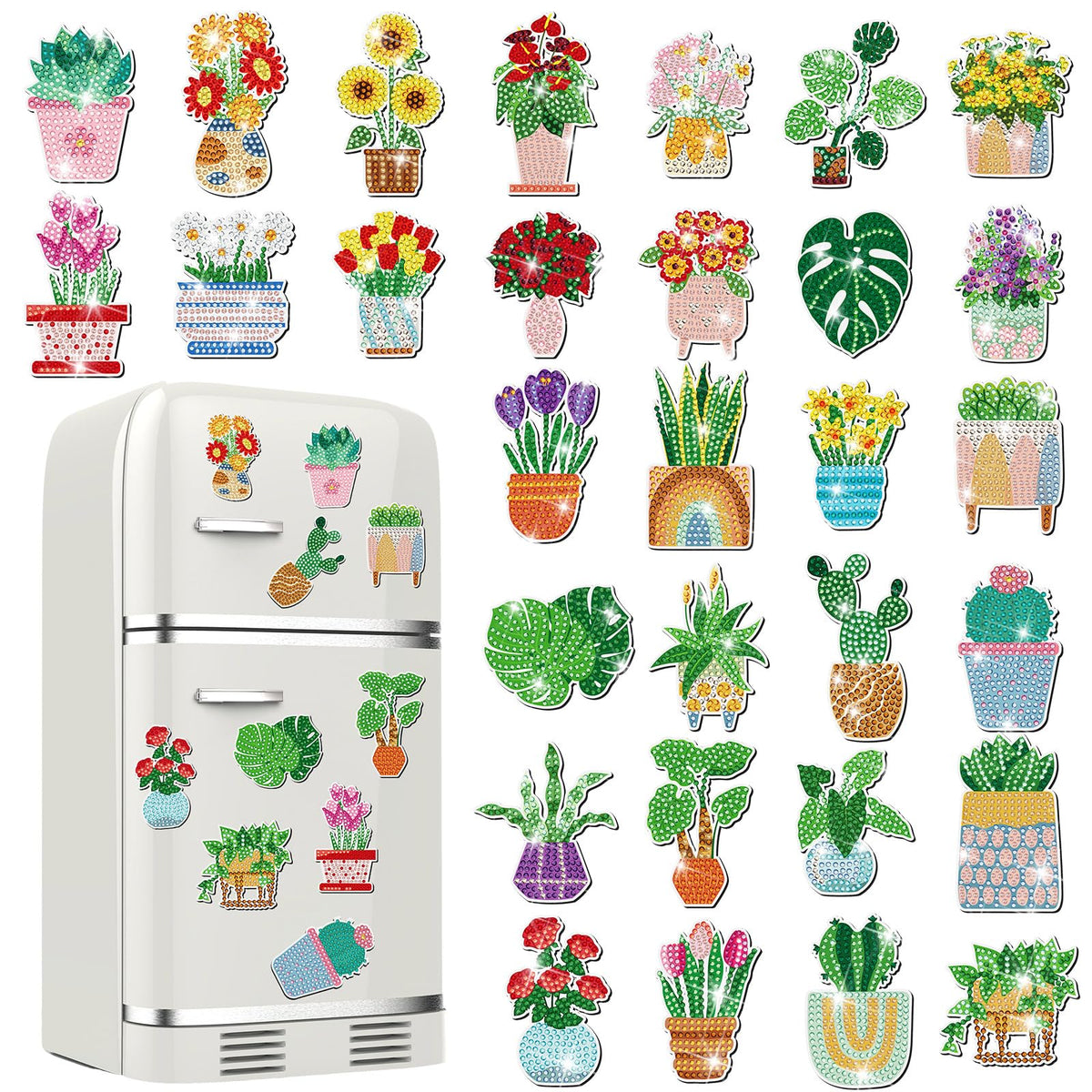 Remuuly 30 Pcs Spring Diamond Painting Magnets, Summer Diamond Art Magnet Kits for Adults, Plant Flower 5D Rhinestones Refrigerator Magnetic Stickers for Beginner DIY Crafts, Fridge, Spring Gifts