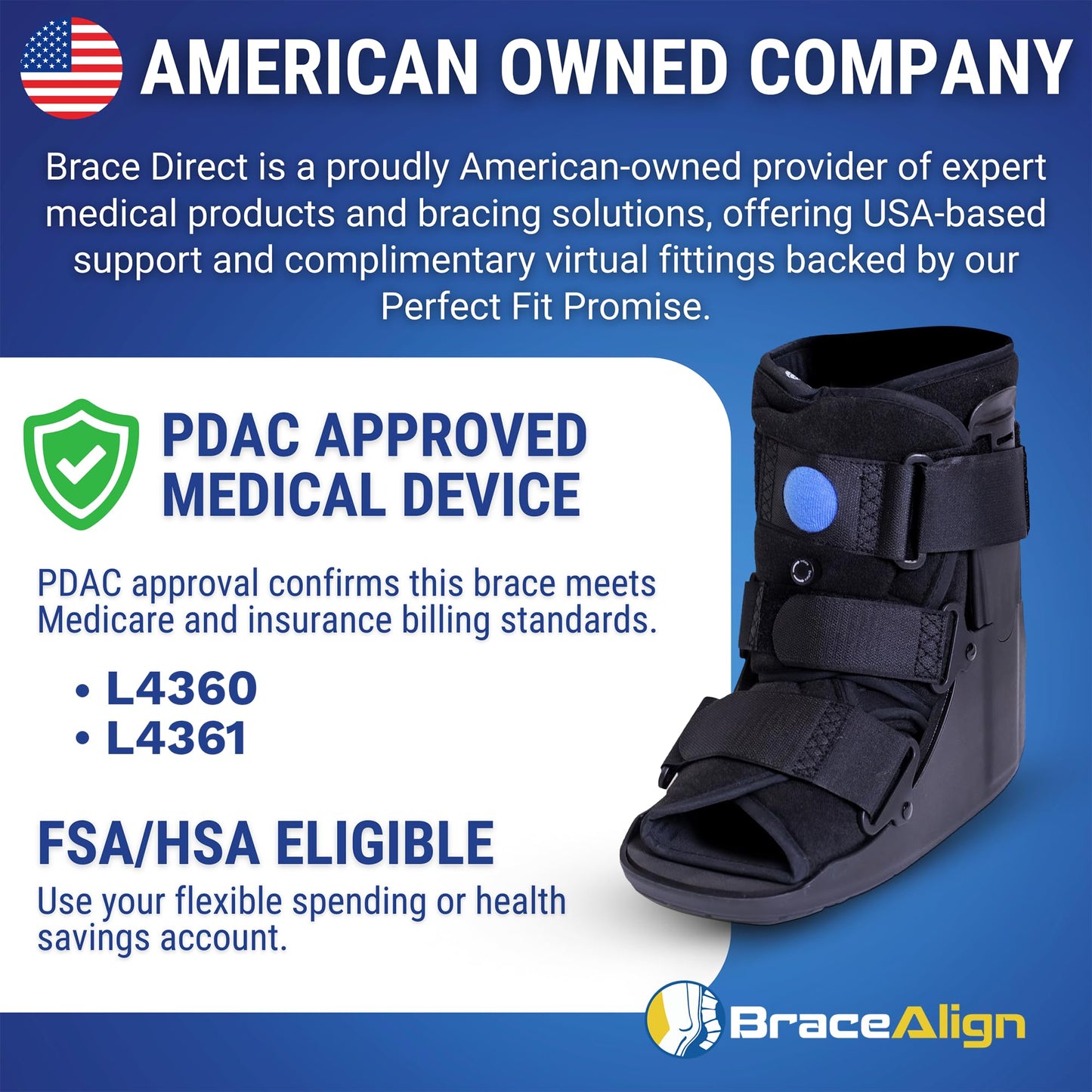 Brace Direct Air Cam Walker Fracture Boot - Short - Orthopedic Medical Walking Boot for Foot & Ankle Fractures, Sprains & Injury Stabilization Size S (Men’s US 4.5-7 / Women’s US 6-8)