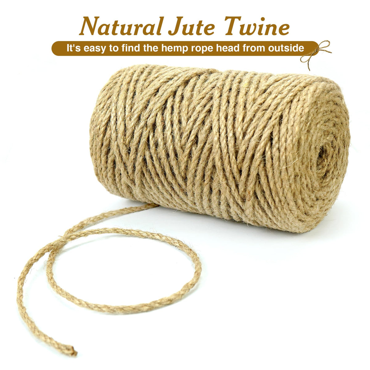 4mm*328 Feet Natural Jute Twine String DIY Home Decor,Medium Thick Jute Twine for Crafting Gift Wrapping Packing Gardening Crochet Knitting Macrame Decor,6-Strand Twisted Brown Rope for Cat Tree