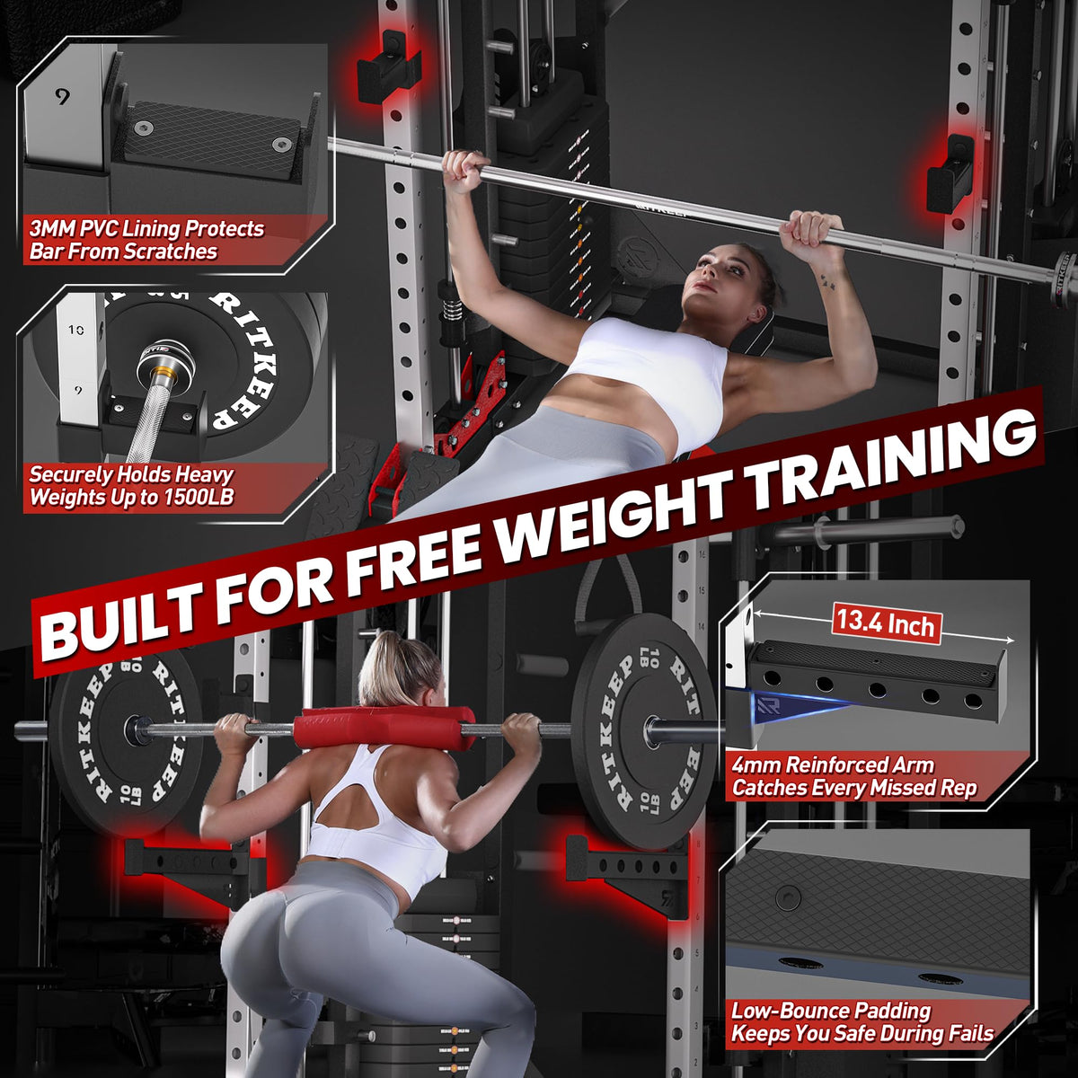 Home Gym Smith Machine with 320lb Weight Stacks – 6-in-1 Power Rack, Crossover, Pull-Up & Dip Station, Full Body Strength Training – RitKeep PMAX-5600 Pro (Black&Red(320LB)-2026 Version)