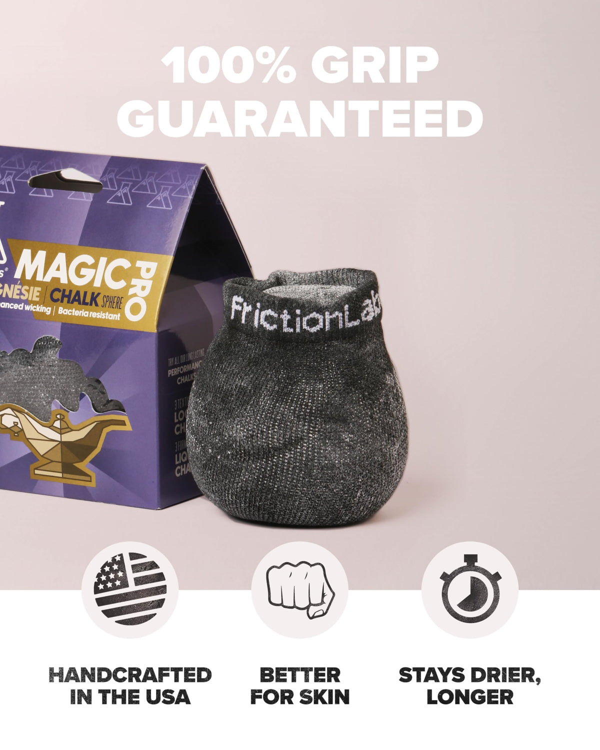 Friction Labs Magic Pro Chalk Sphere 2.2oz - Premium Moisture-Wicking Chalk Ball for Rock Climbing, Weight Lifting, Gymnastics, & Bowling - Mess Free Gym Chalk with Easy to Refill Sock