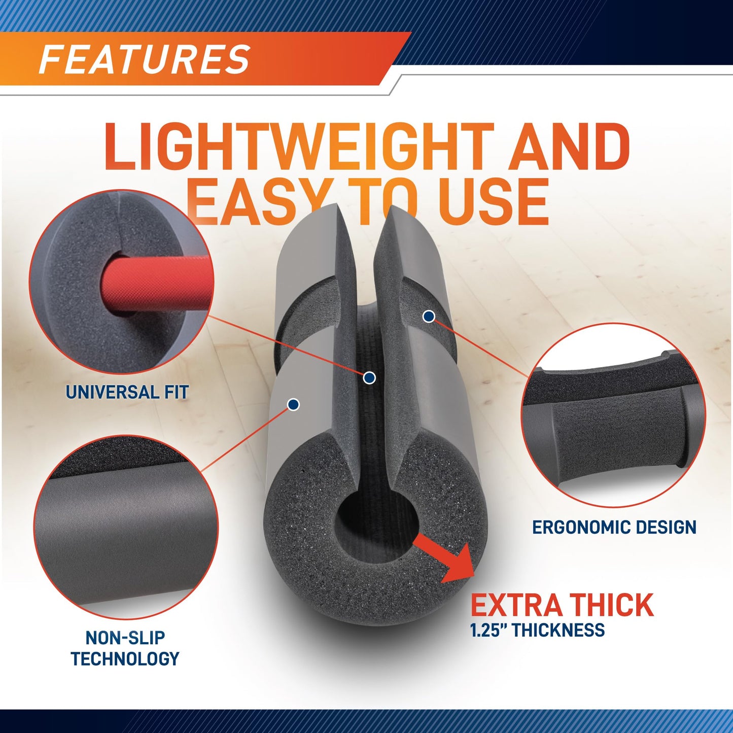 MARCY Barbell Pad Squat Pad, Great for Weightlifting, Lunges and Hip Thrusts, Comfortable Foam Sponge Pad Provides Cushion to Neck & Shoulders While Strength Training MT-4RED