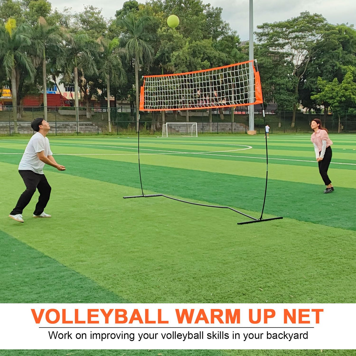 12FT Portable Volleyball Training Net for Hitting or Serving Drills, Outdoor & Indoor Freestanding Volleyball Practice Net with Height Adjustable, Glow in Dark Ball, Carry Bag