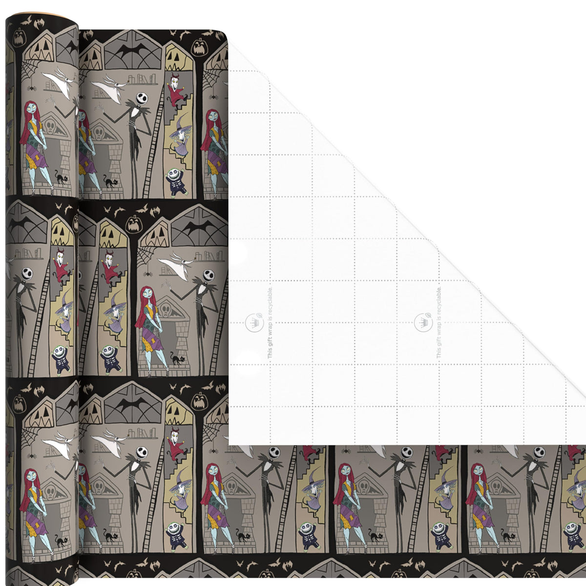 Hallmark Nightmare Before Christmas Wrapping Paper Mini Rolls, 3-Pack (Jack Skellington, Sally, Zero on Pink, Purple, Black) for Birthdays, Valentine's Day, Halloween, Any Occasion - 45 Sq. Ft. Total