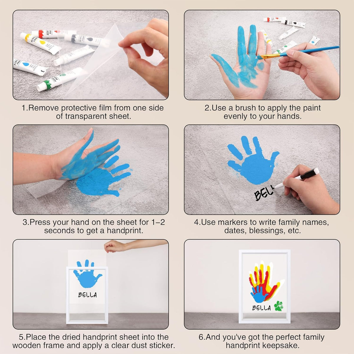 Hand Casting Kit for Family – DIY Hand Mold Kit with Natural Wood Frame, Non-Toxic Paints, Baby Handprint & Footprint Kit for New Parents, Couples, Adoption Gifts (Wood)