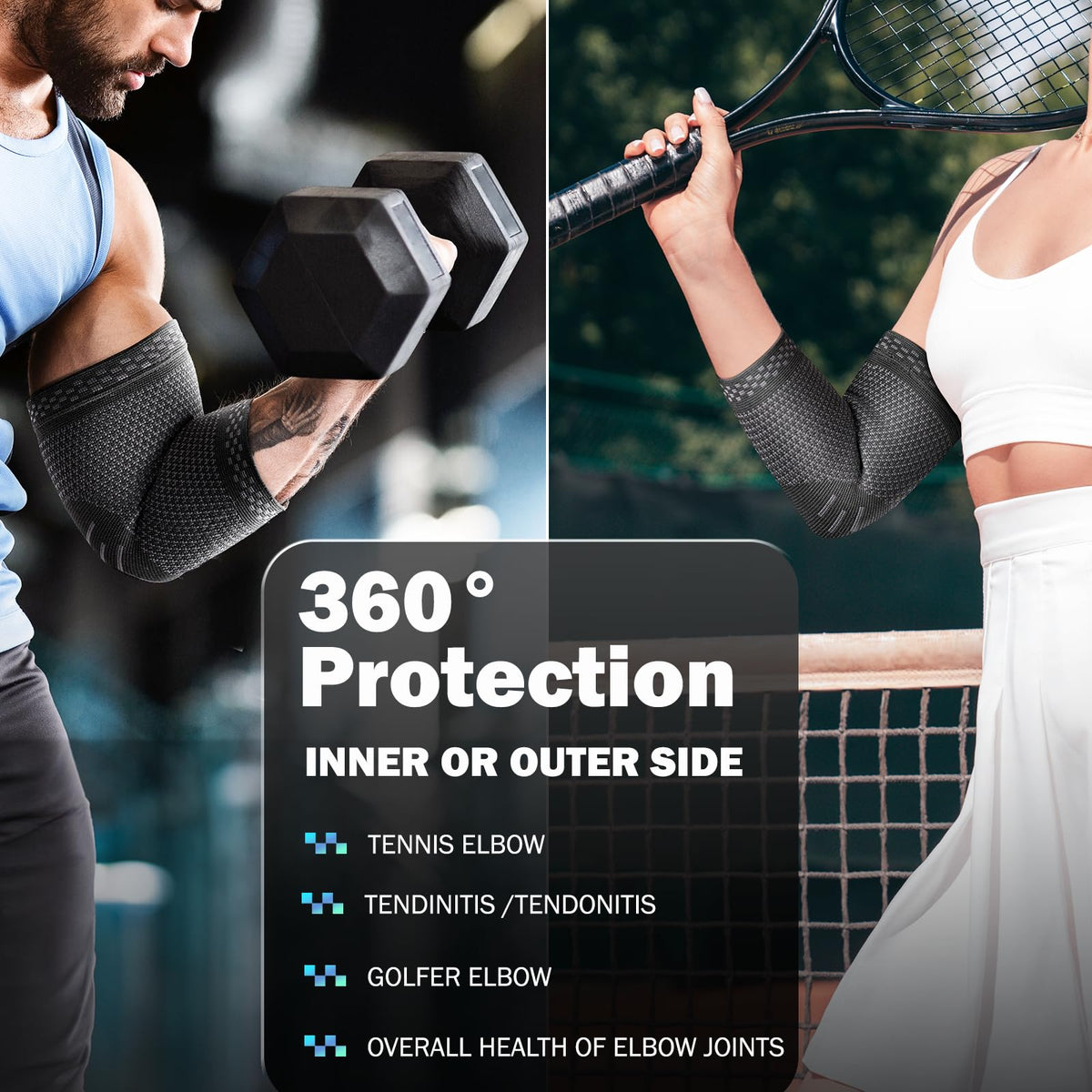 POWERLIX 2Pack Elbow Orthopedic Brace Compression Support (Pair) - Elbow Sleeve for Tennis, Golfer’s, Bursitis, and Sprains, Arthritis, Tendonitis. Pain Relief(Black, L)