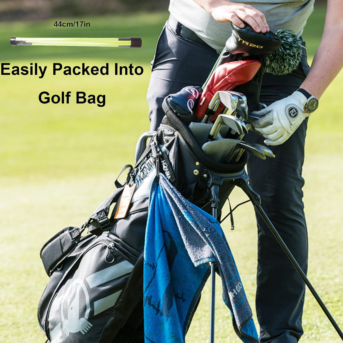 Eshan Golf Alignment Sticks 2 Pack Swing Training Aid Equipment Collapsible Trainer Practice Rods Posture Corrector in Handy Storage Tube Case for Men Women Golfer Swinging (Mint Green)