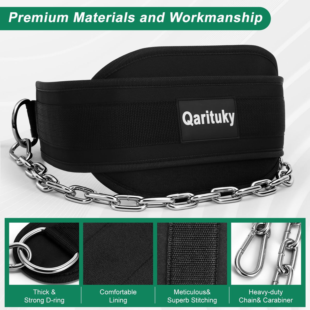 Qarituky Dip Belt, Professional Weight Lifting Belts with 38 IN Steel Chain, Reliable & Durable Weight Belt for Men, Heavy Duty Weightlifting Belts for Pullups, Squats, Dips, Weight Lifting